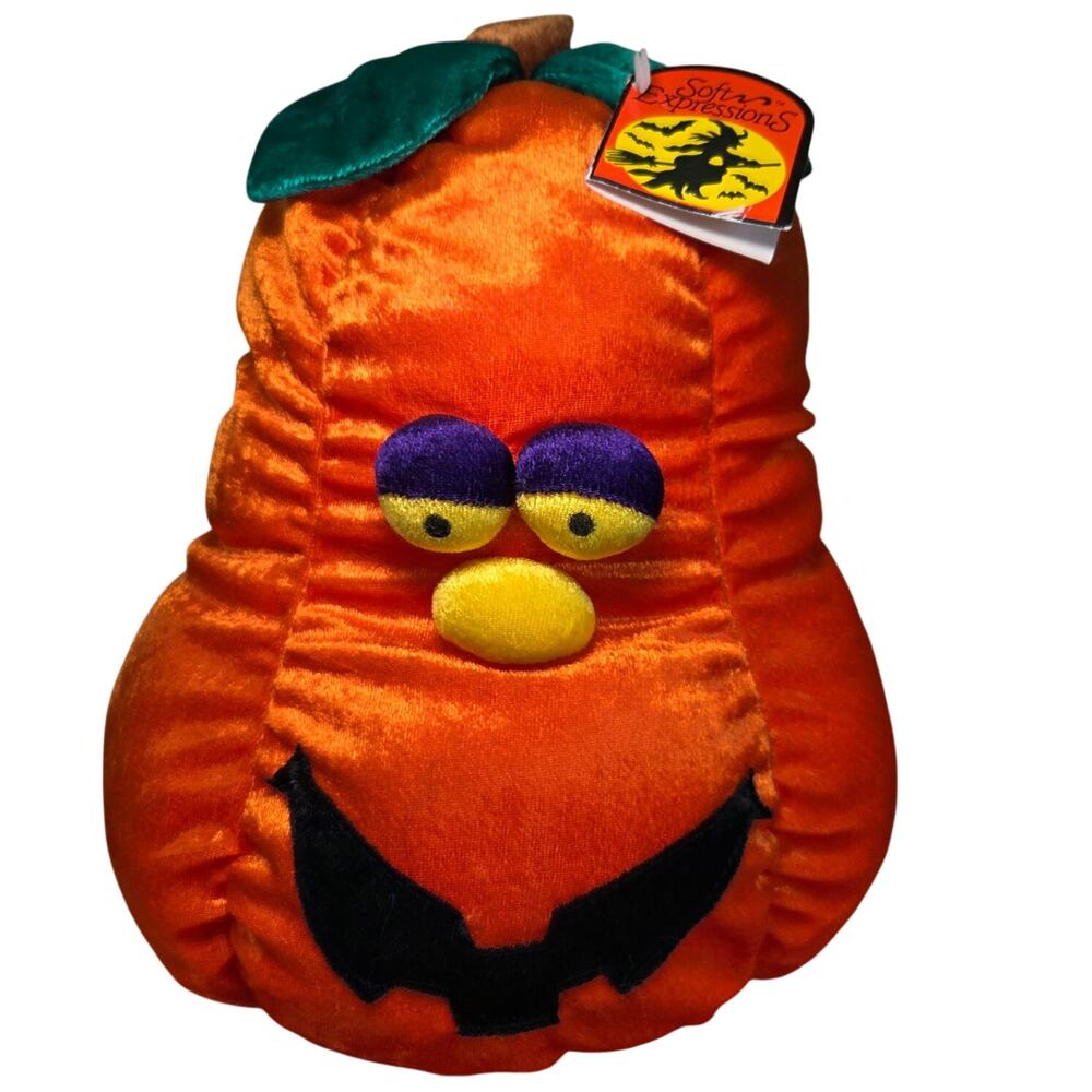 Vintage DanDee soft expressions Jack-O-Latern plush pumpkin 11" tall